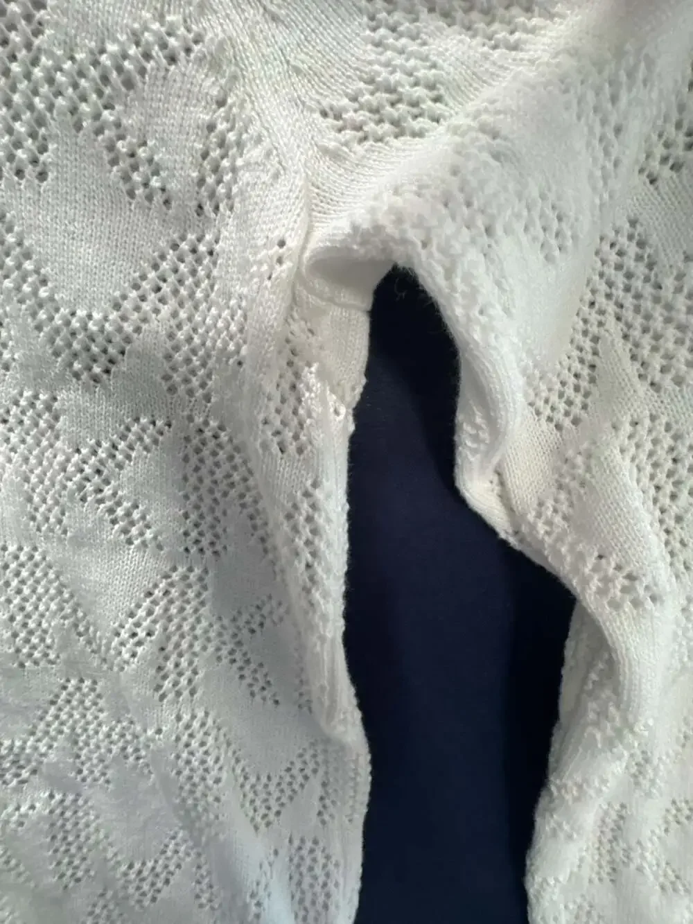 Michael Kors Women's White Monogram Open-Knit Crewneck Pullover Sweater